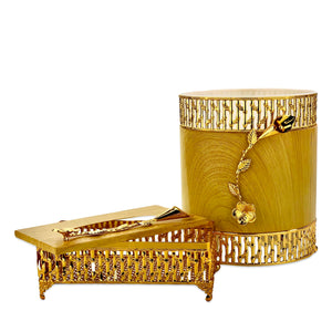 Golden Floral Basket with Tissue Box