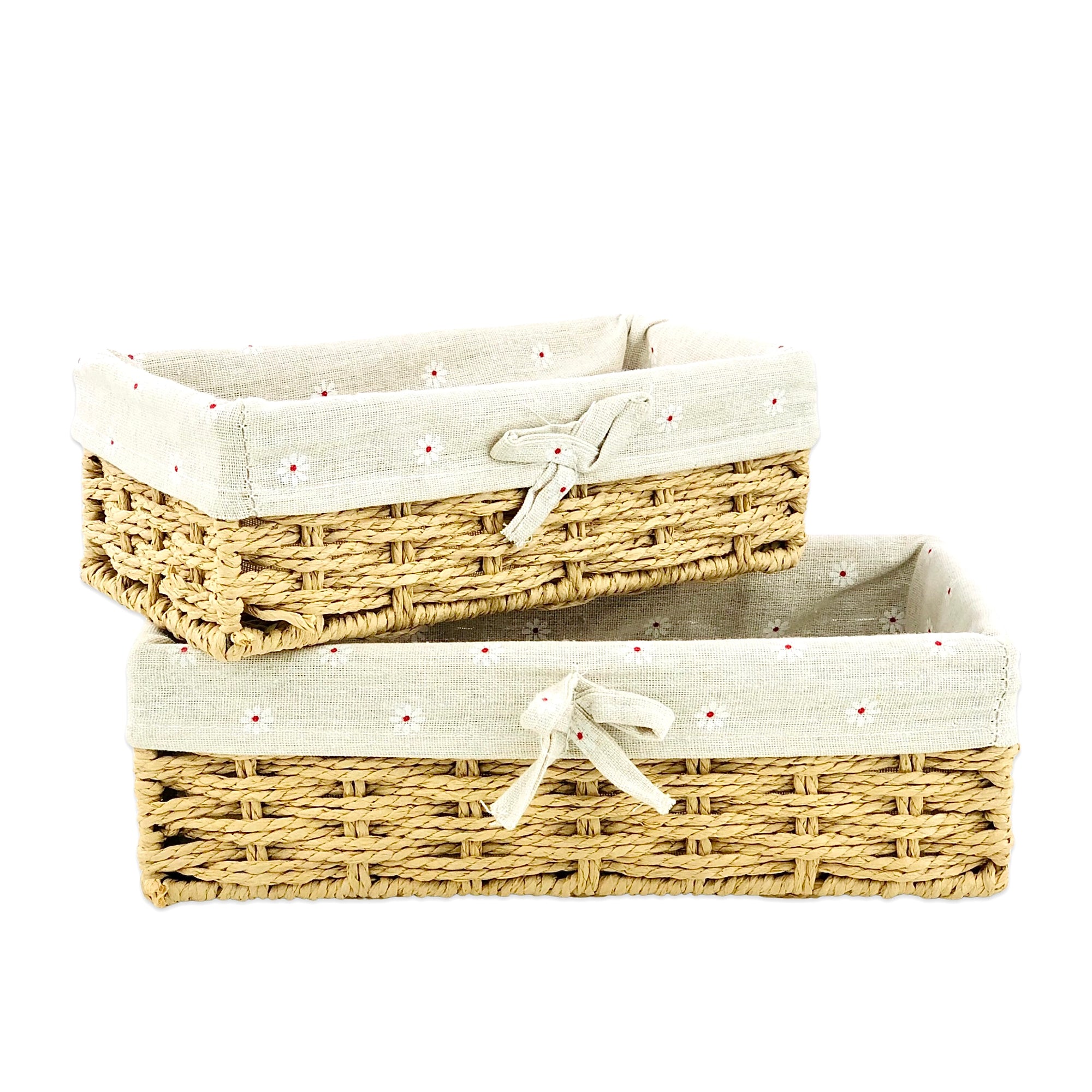 Beige Jute & Linen Towel Basket  (Set of 2)