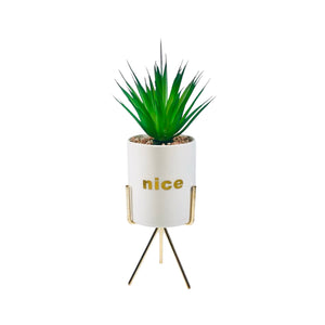 Black And White Cylindrical  Pot Planter with Golden Stand