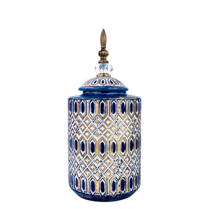 Traditional Blue Ceramic Vase With Lid