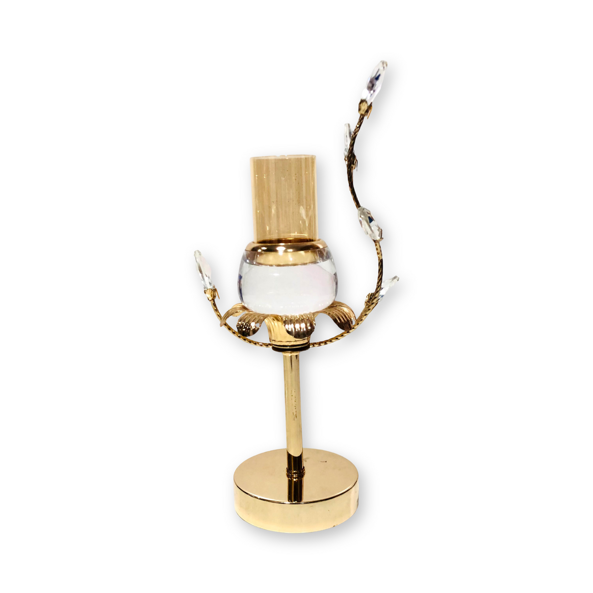 Golden Branch With Crystal Leaf Candle Holder