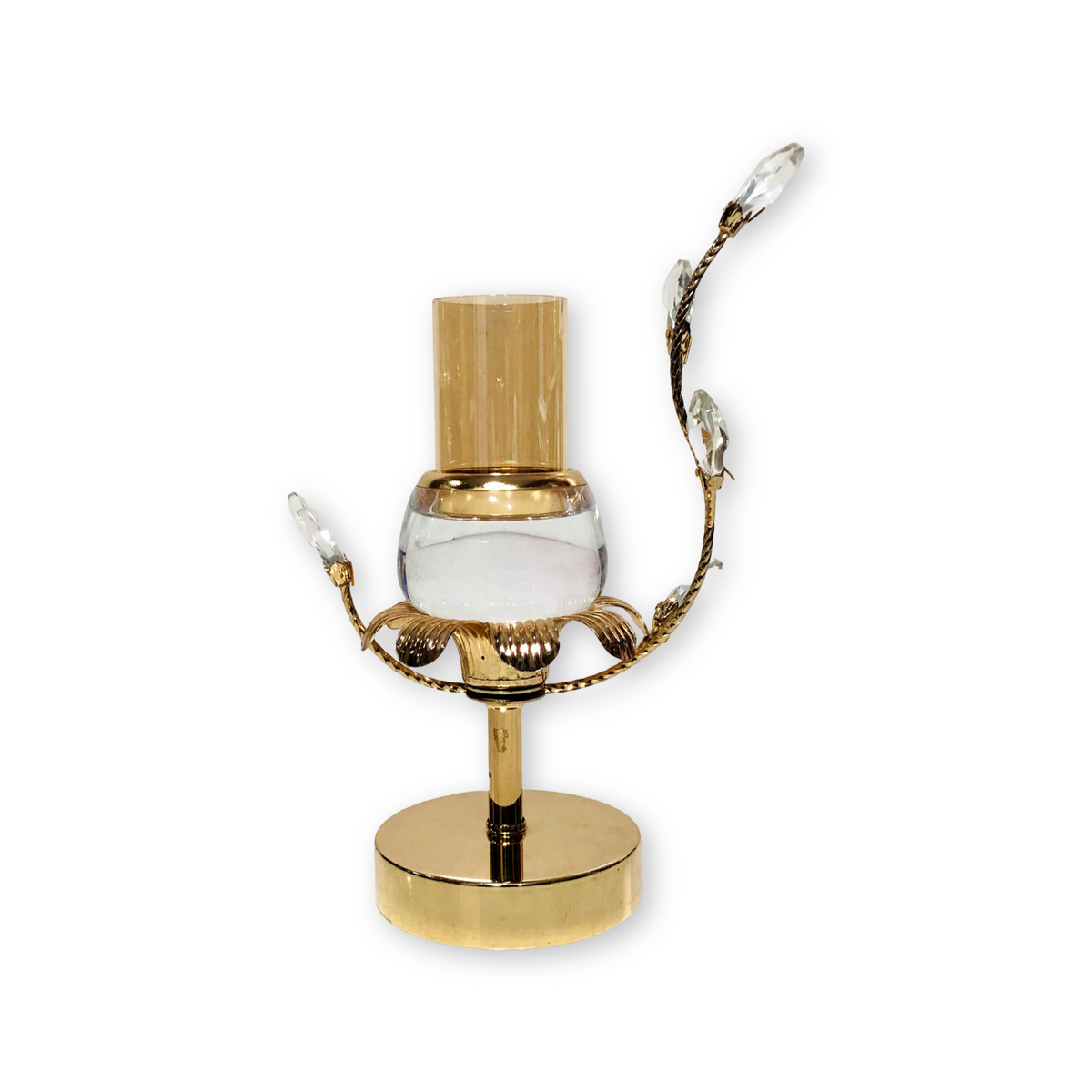 Golden Branch With Crystal Leaf Candle Holder