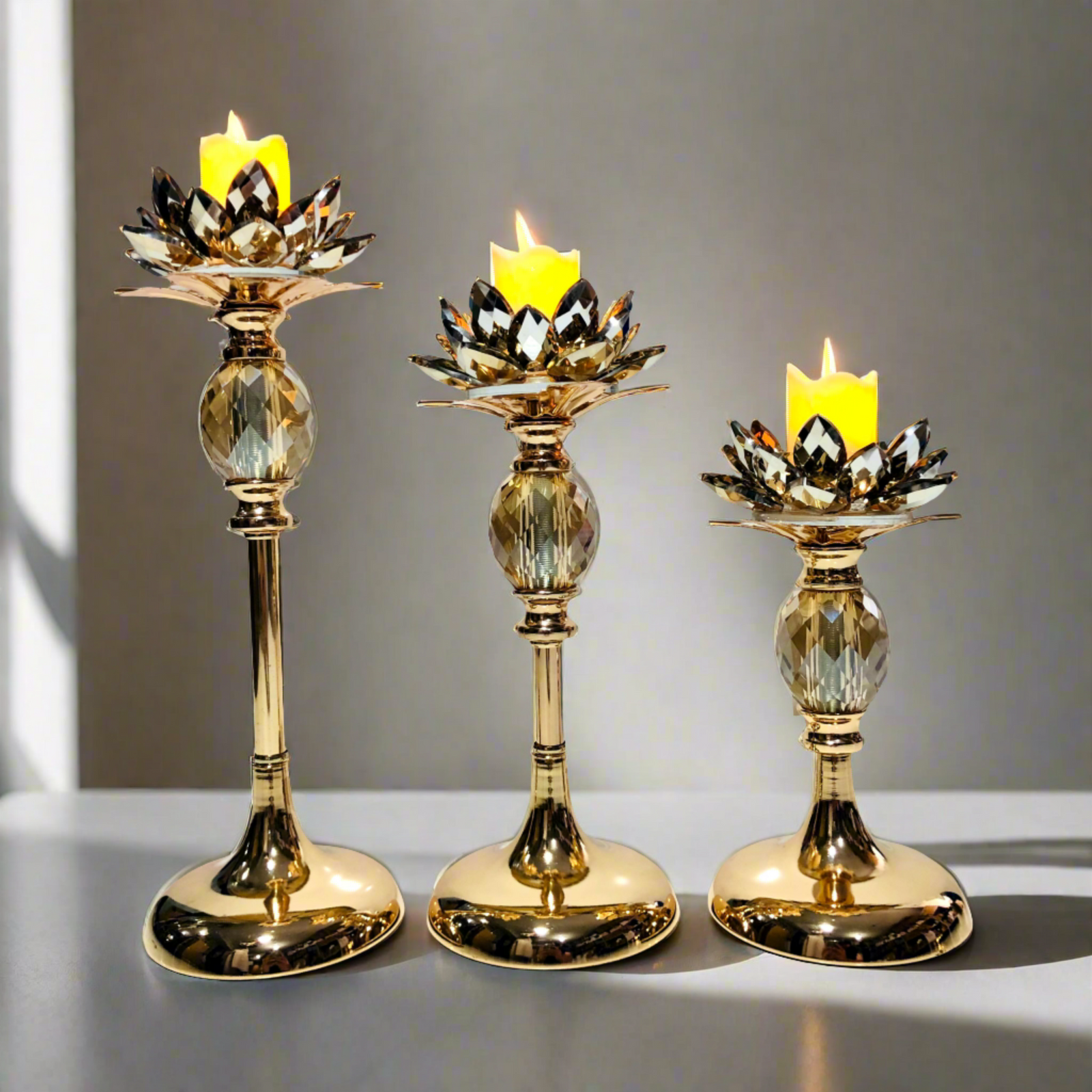 Golden Crystal Bar Design Candle Holder