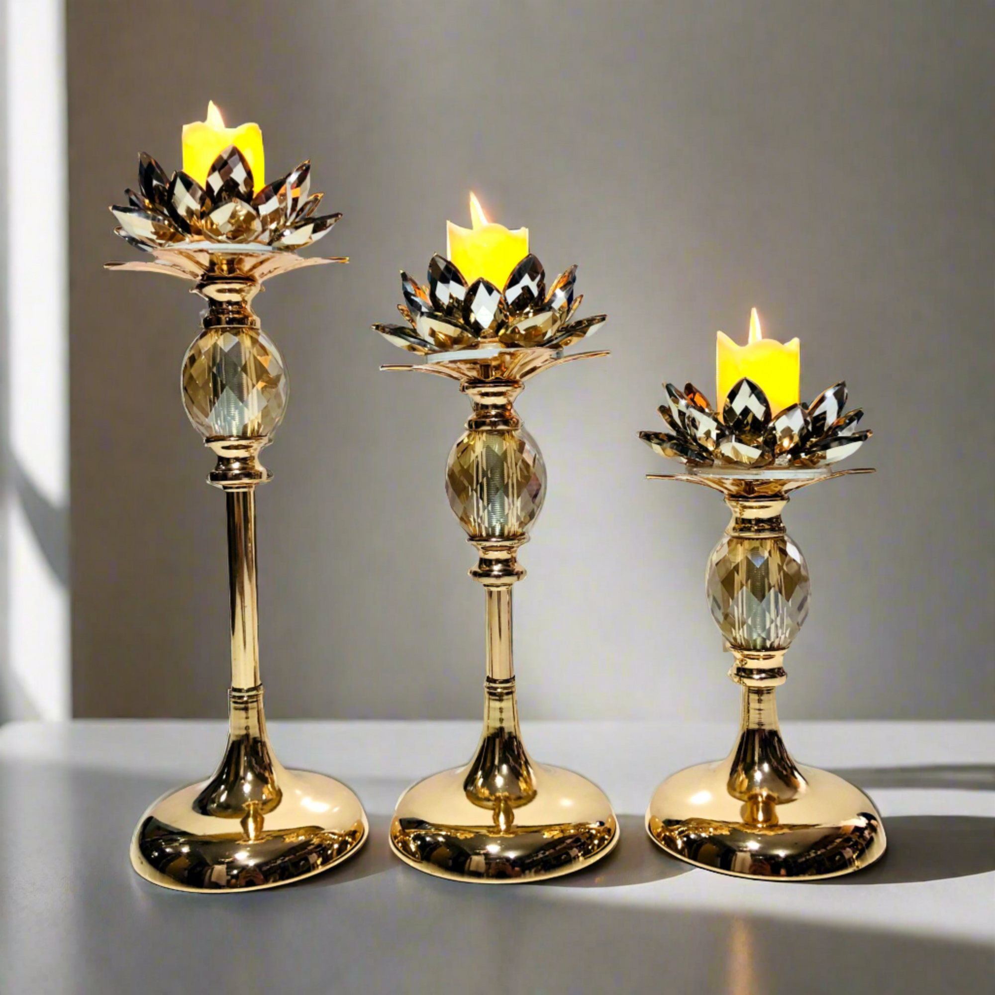 Golden Crystal Bar Design Candle Holder