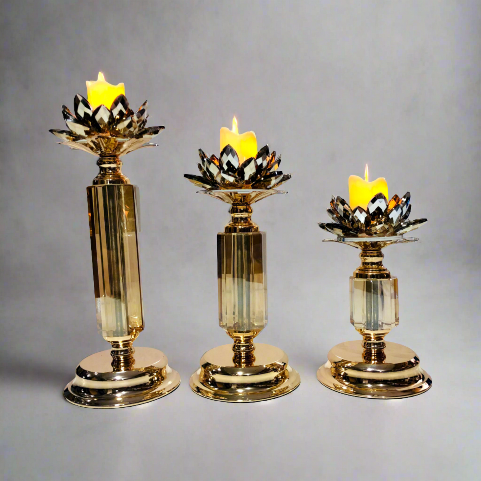 Golden Block Crystal Design Candle Holder