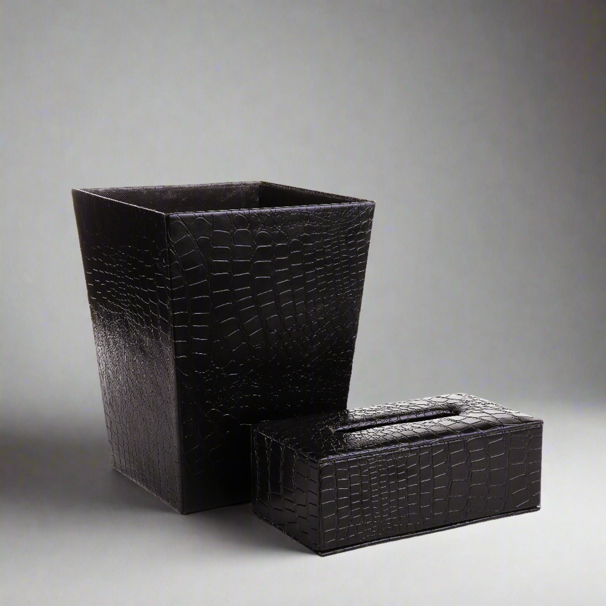 Leather Basket with Tissue Box