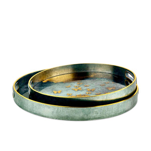 Butterfly Abstract Silver & Golden Round Trays (Set of 2)