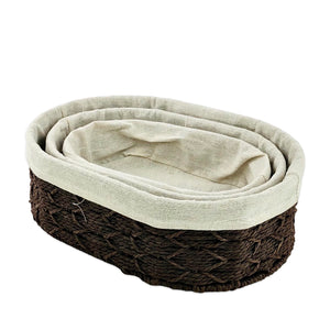 Oval Jute & Linen Towel Basket  (Set of 3)