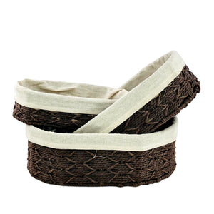 Oval Jute & Linen Towel Basket  (Set of 3)