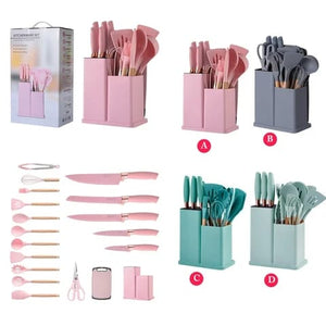 Colorful Kitchen Utensils Silicone 20 Piece (Pink Green)