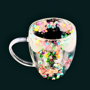 Dual Glass Colorful Flower Mug