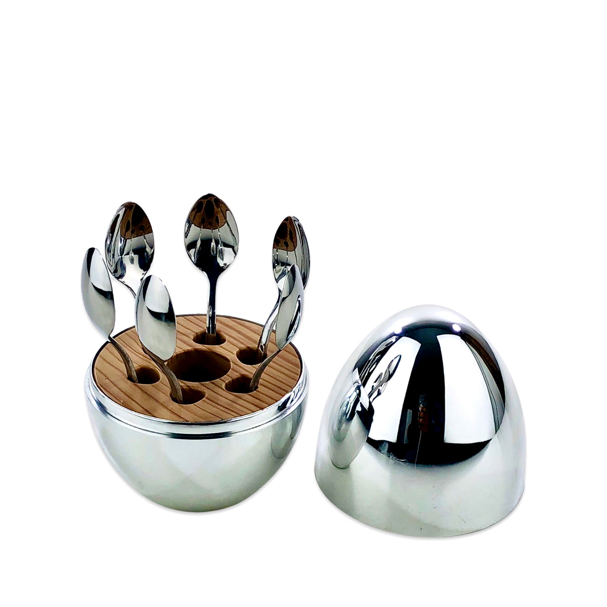 Silver Egg with 6 Coffee/Dessert Spoons