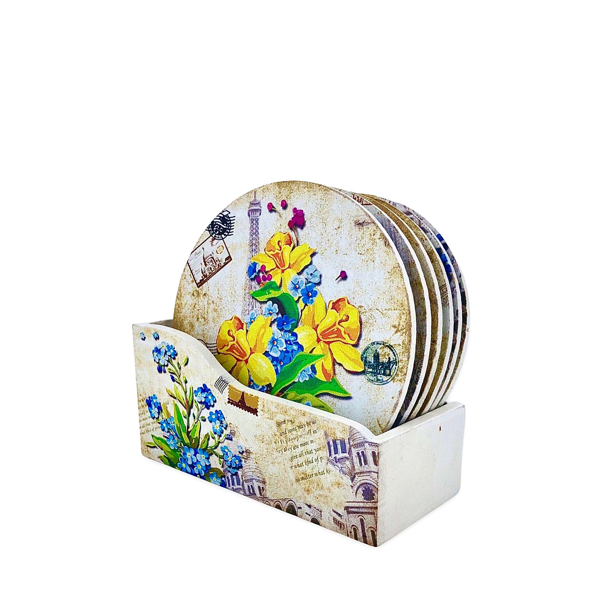 Yellow Flower Design Tea Coasters