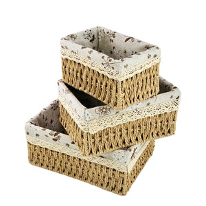 Beige Jute & Linen Towel Basket  (Set of 3)