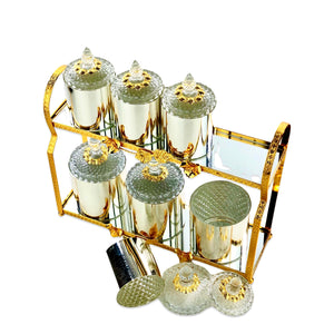 Glass 7 Pieces Seasoning Pots & Stand