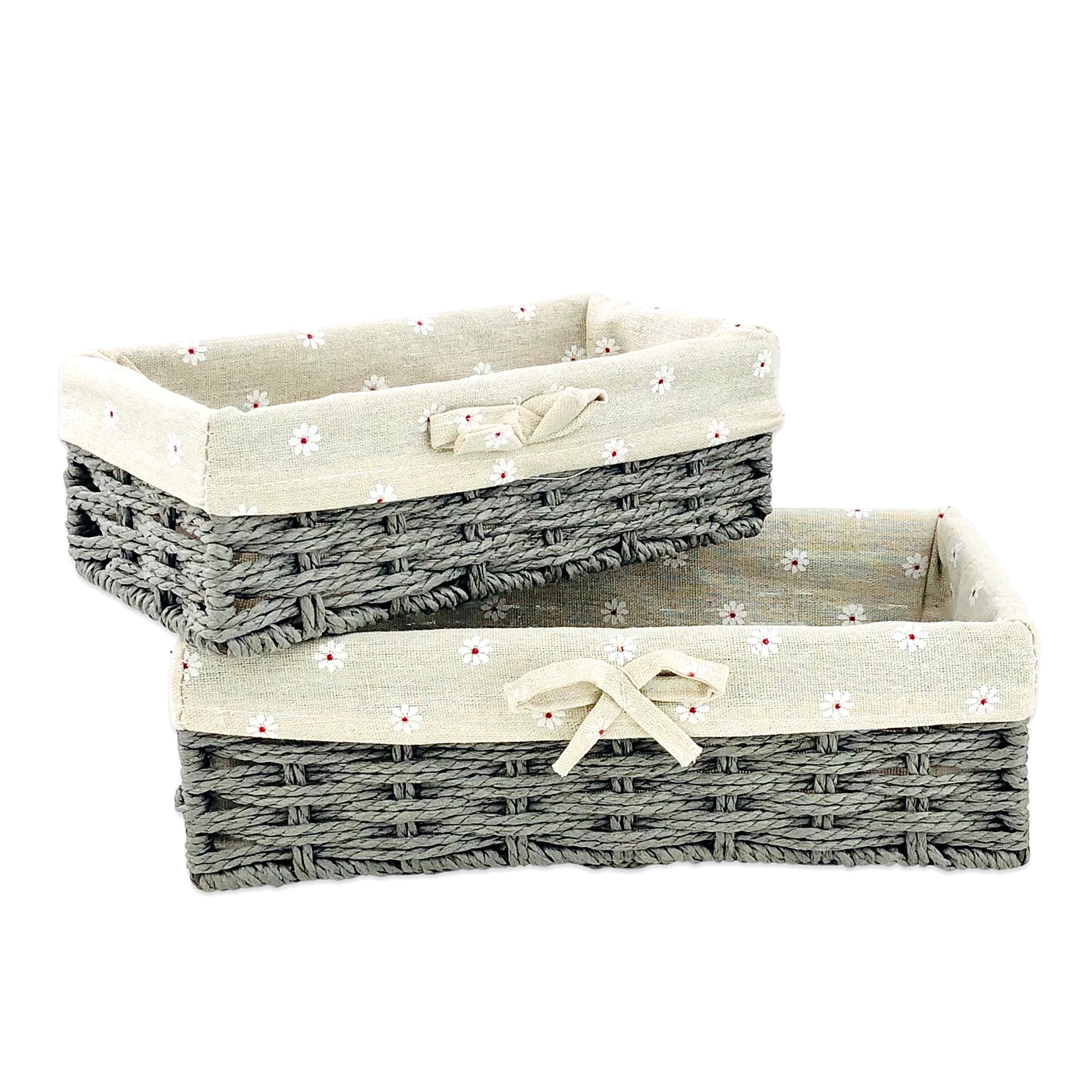 Gray Jute & Linen Towel Basket  (Set of 2)