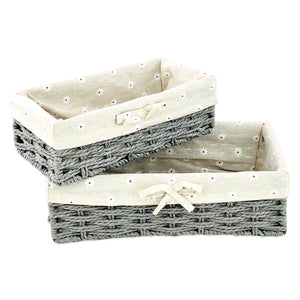 Gray Jute & Linen Towel Basket  (Set of 2)