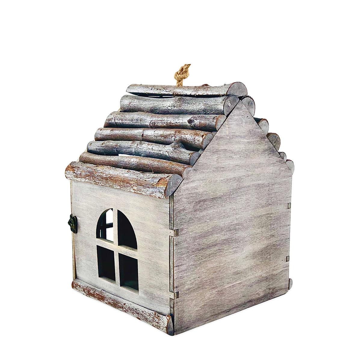 Gray Wood Hut Shape Candle Holder