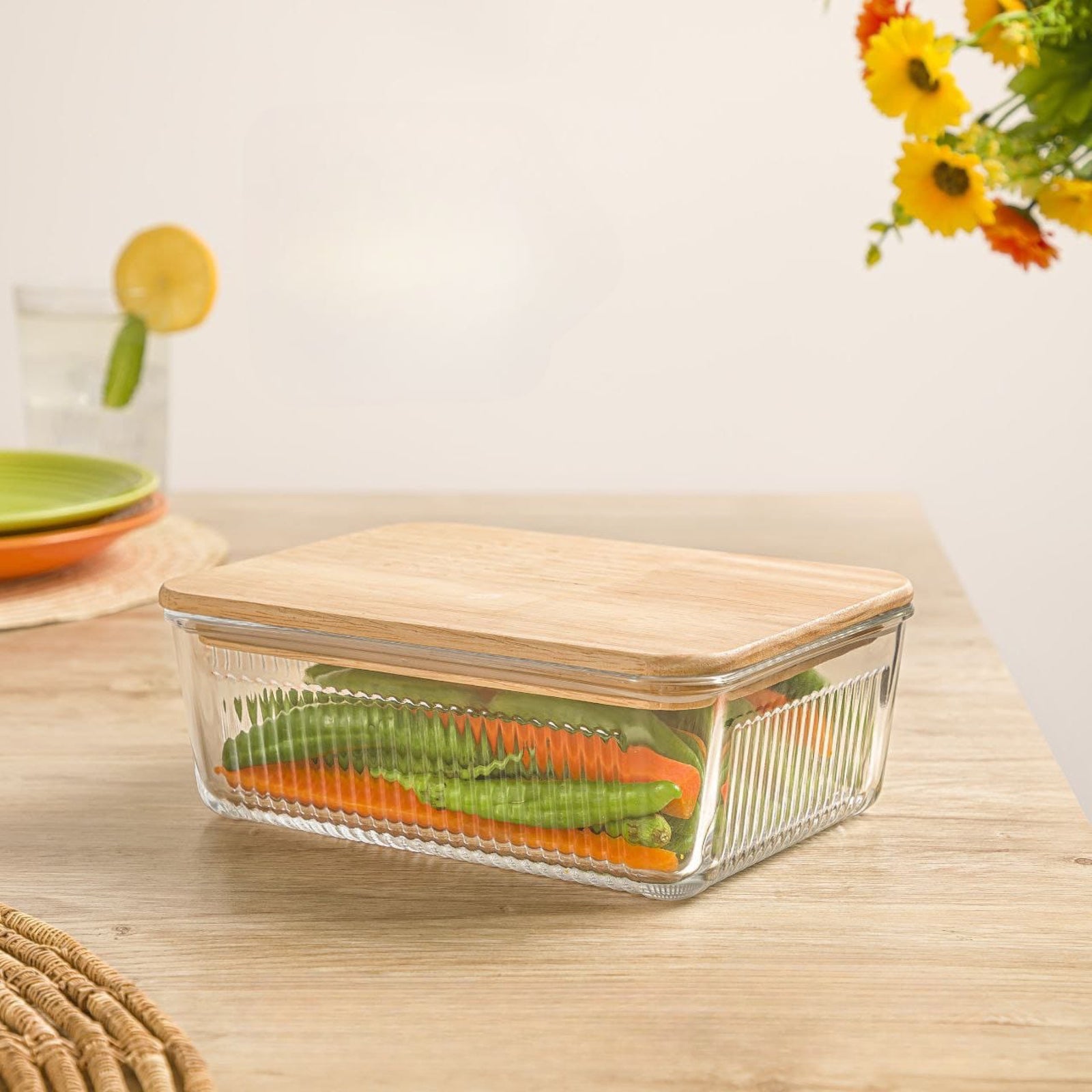 Glass Container with Wood lid (1.1 Liter)