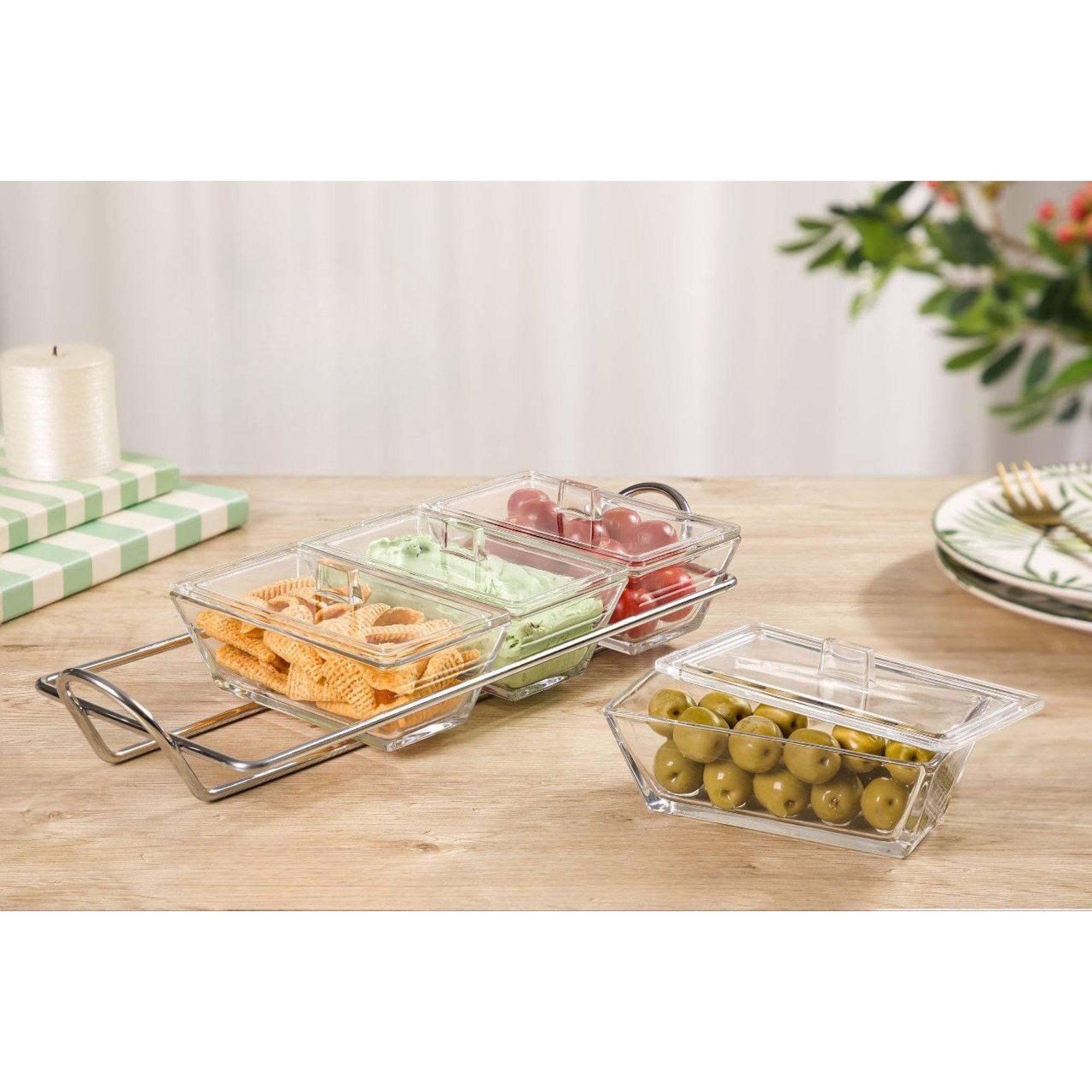 Rectangle Glass Snack Serving Tray (4 Section)