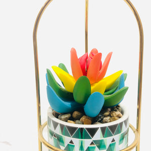 Colourful Leaves Planter With Golden Stand