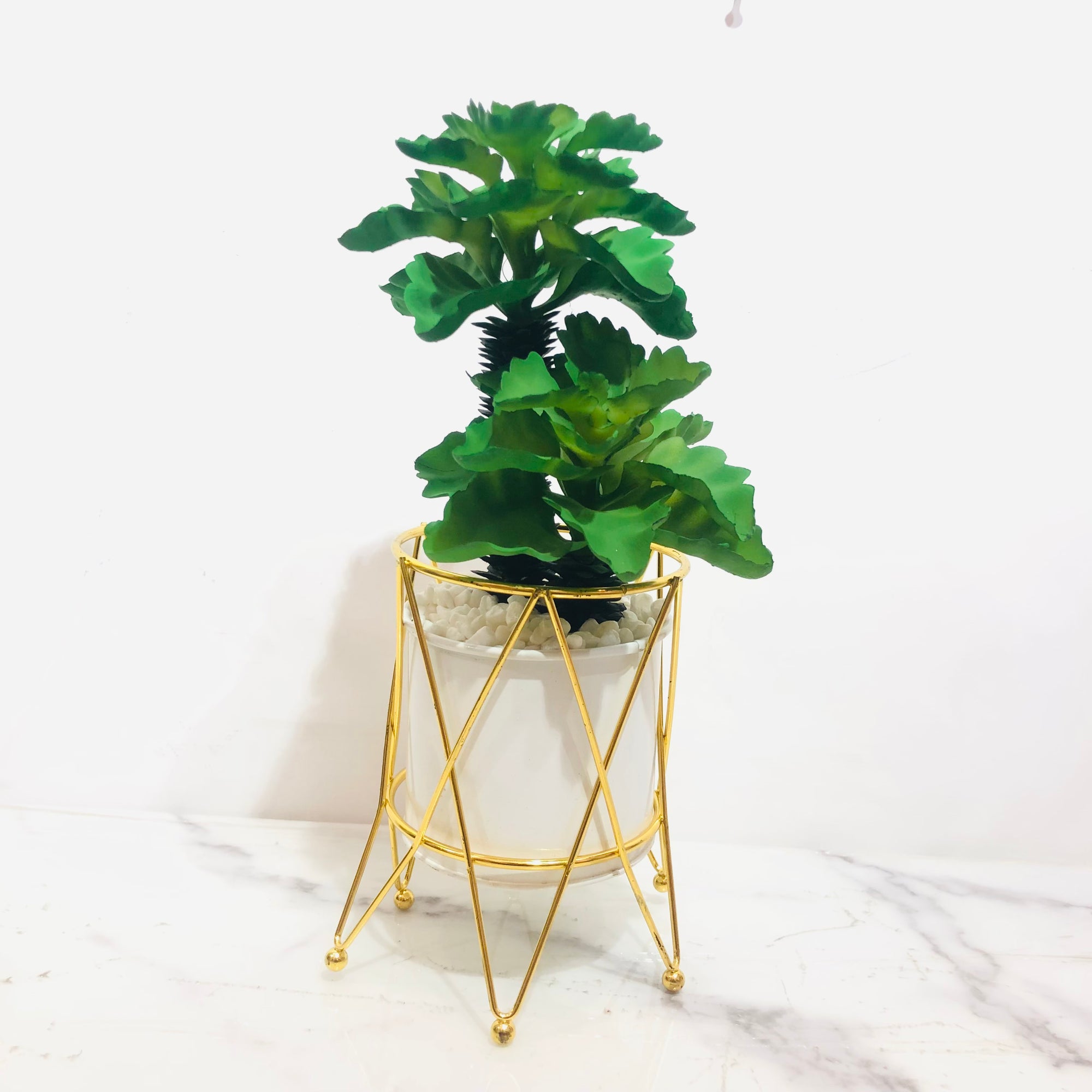 Golden Geometric Stand Green Pot Planter