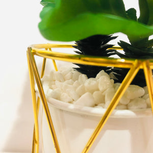 Golden Geometric Stand Green Pot Planter