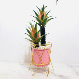 Golden Geometric Stand Pink Pot Planter