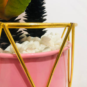 Golden Geometric Stand Pink Pot Planter