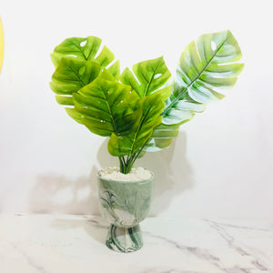 Palm Tree Green Marble Pot Planter