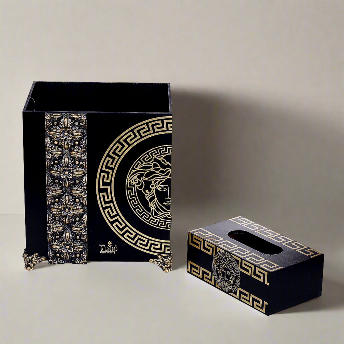 Wooden Basket with Tissue Box (Black)