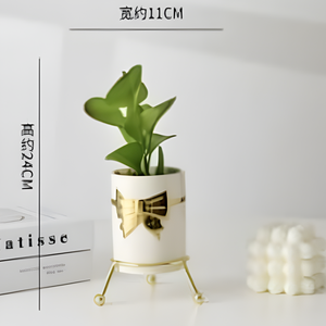 Golden Bow Stand White Planter