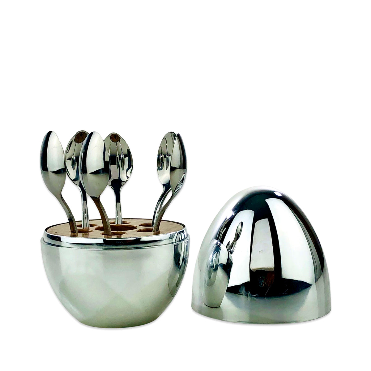 Silver Egg with 6 Coffee/Dessert Spoons