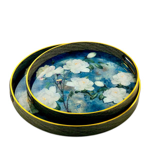 Blue Floral Round Trays (Set of 2)
