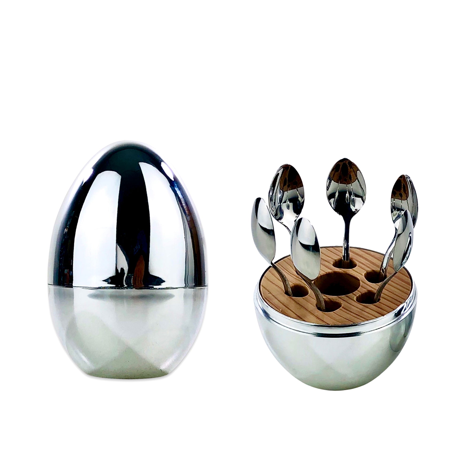 Silver Egg with 6 Coffee/Dessert Spoons