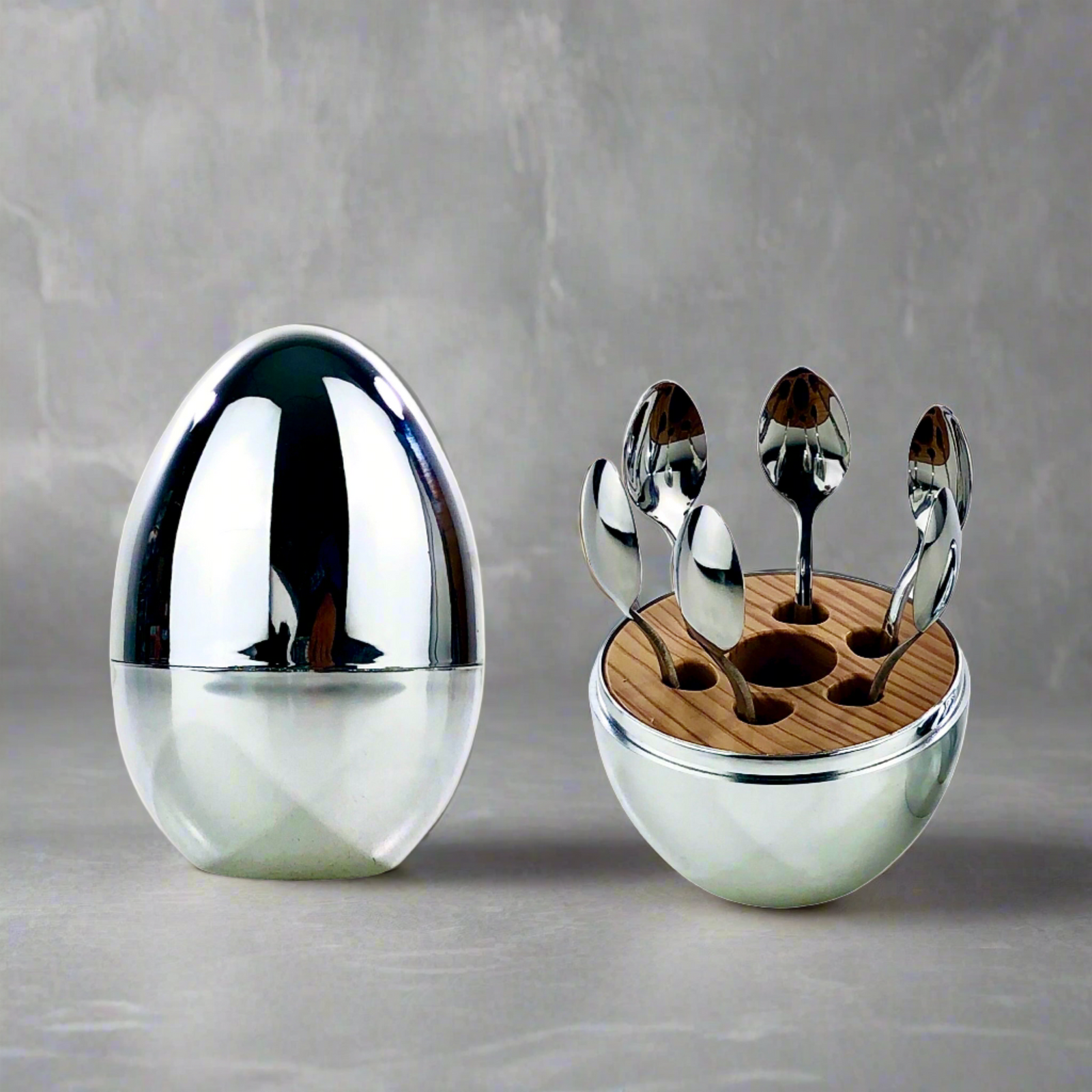 Silver Egg with 6 Coffee/Dessert Spoons