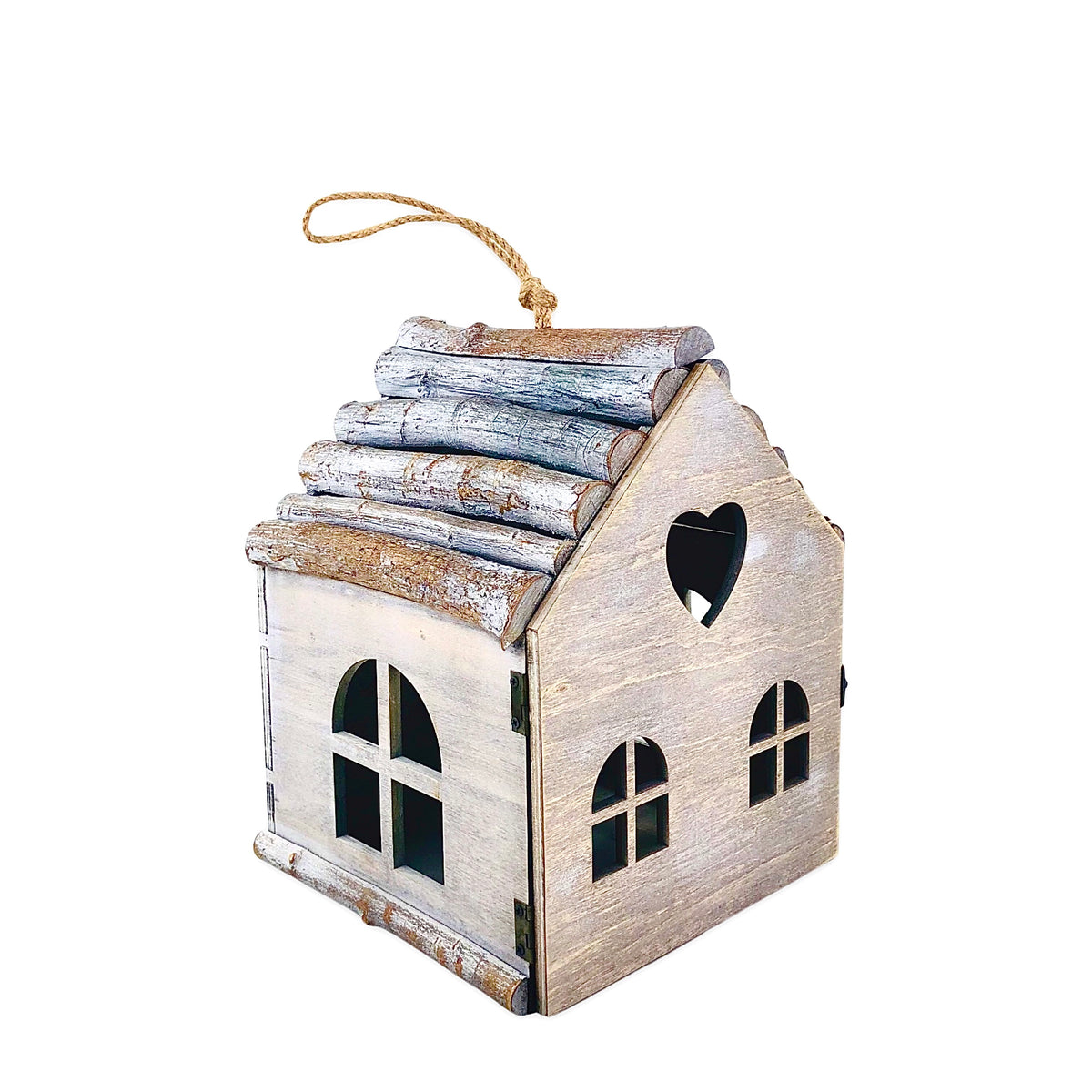 Gray Wood Hut Shape Candle Holder