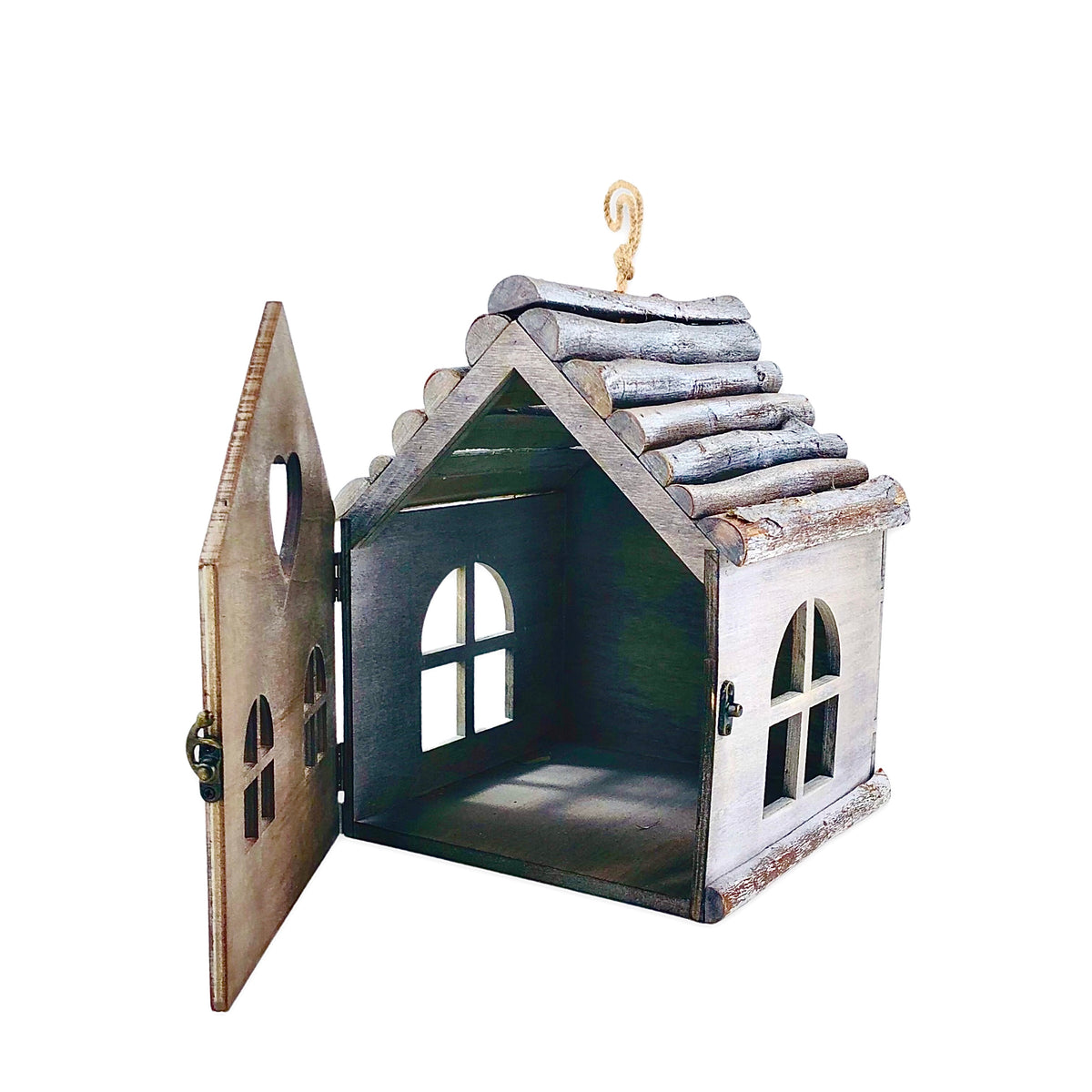 Gray Wood Hut Shape Candle Holder