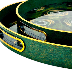 Abstract Green Round Trays (Set of 2)