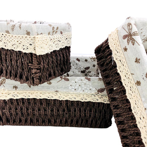 Chocolate Brown Jute & Linen Towel Basket  (Set of 3)