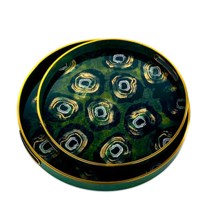 Abstract Green Round Trays (Set of 2)