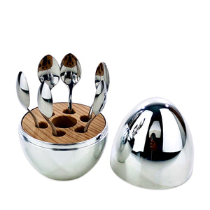 Silver Egg with 6 Coffee/Dessert Spoons