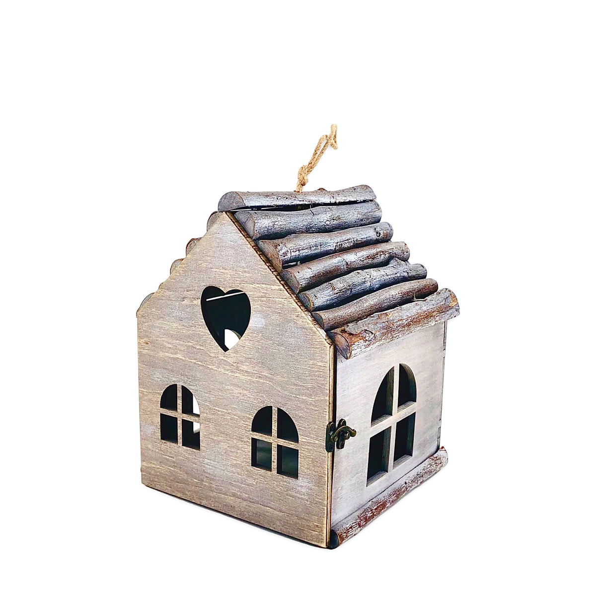 Gray Wood Hut Shape Candle Holder