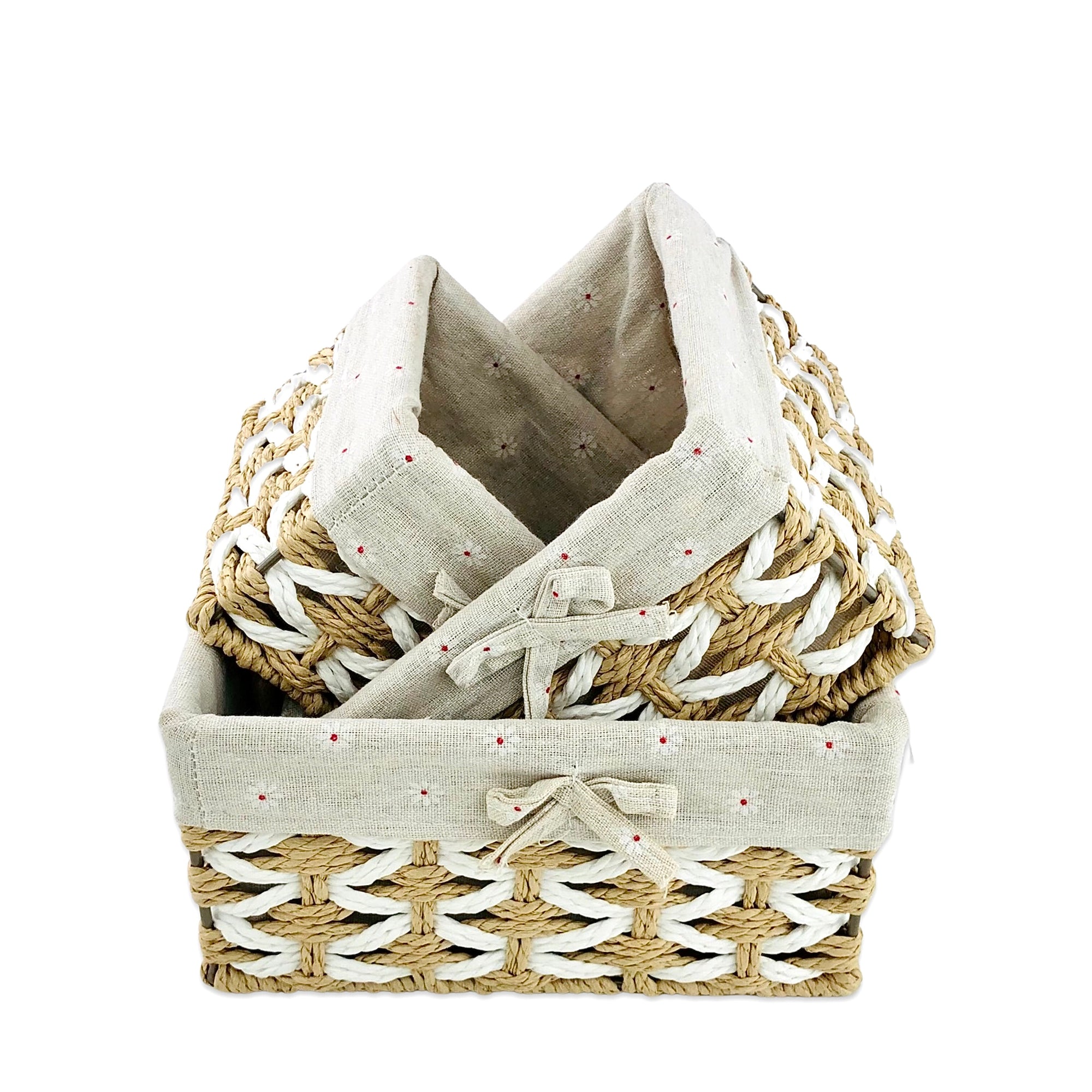 Square Perlman Jute & Linen Towel Basket  (Set of 3)