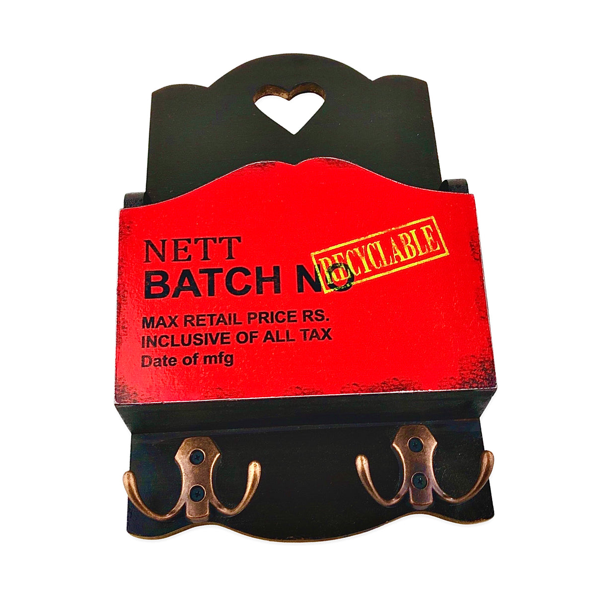 Decorative wall quotation & Pocket with Key Hooks (Red)