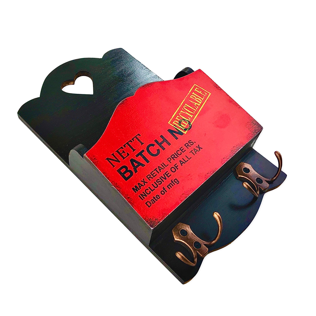 Decorative wall quotation & Pocket with Key Hooks (Red)