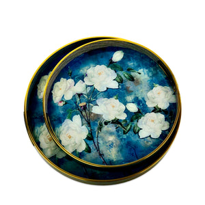 Blue Floral Round Trays (Set of 2)