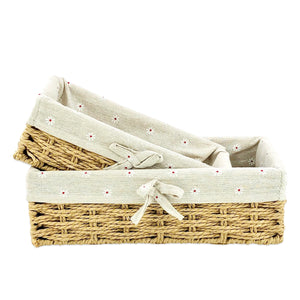 Beige Jute & Linen Towel Basket  (Set of 2)