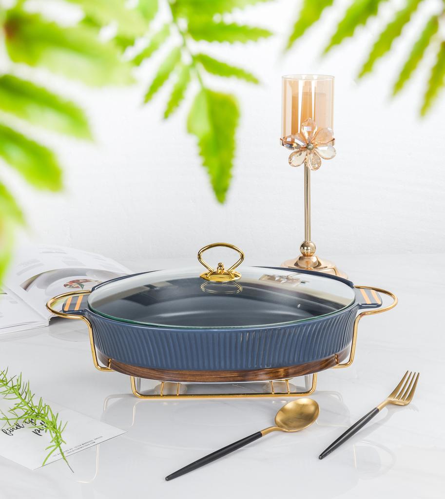 Embossed Line Oval Surving Bowl