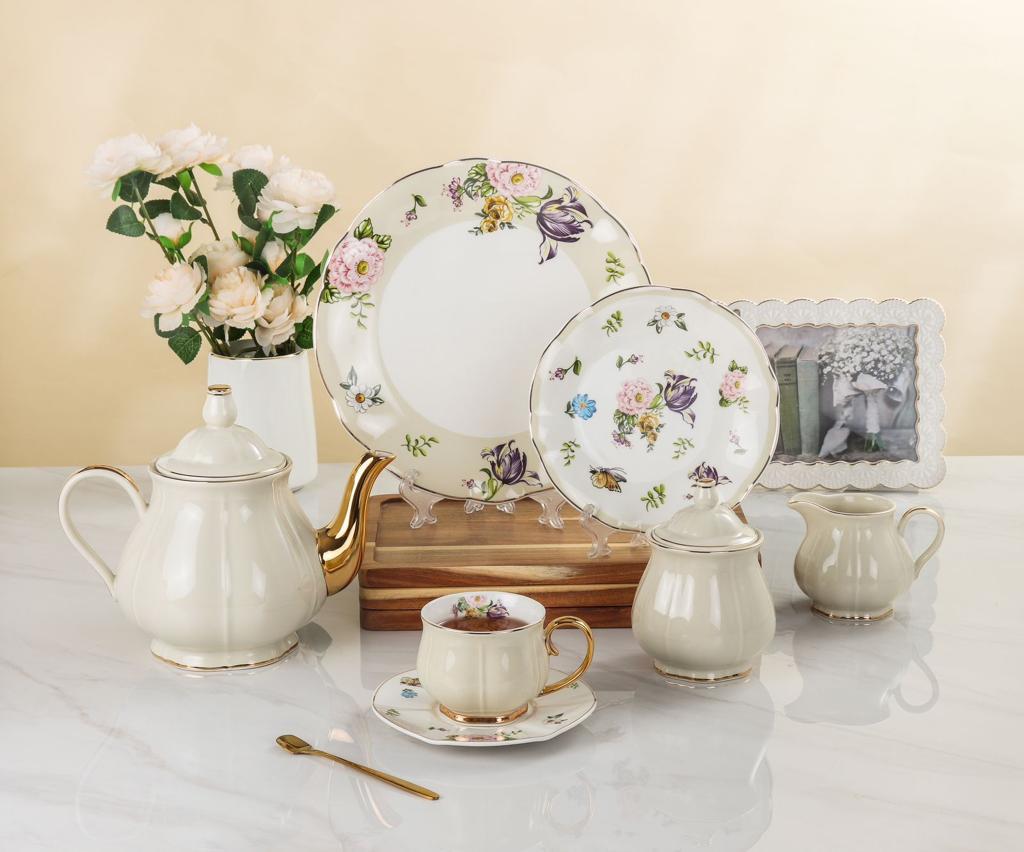 Beige Floral Breakfast Set (Set of 22)